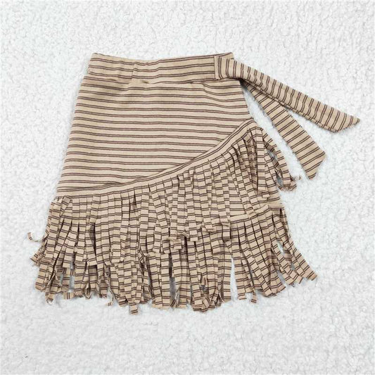 4.2 GLK0001 Girls Khaki Striped Tassel Skirt
