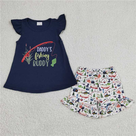 summer girls outfits daddy's fishing duddy t-shirt shorts kids clothes