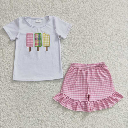 Embroidered Popsicle top & shorts girls summer outfits