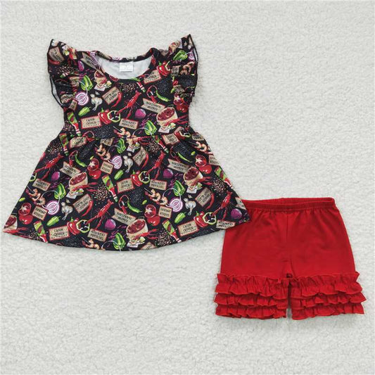 summer girls outfits food t-shirt & red shorts kids clothes