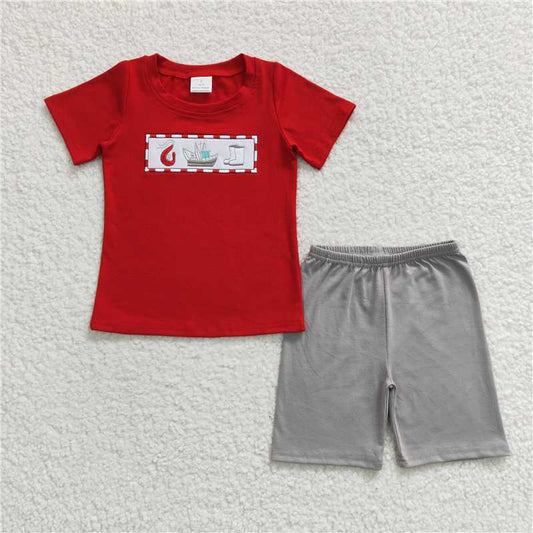 embroidered Boat boys shorts outfits kids clothes