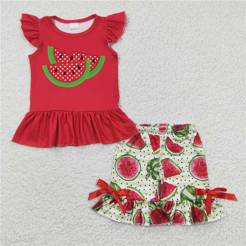 summer girls outfits watermelon t-shirt & shorts kids clothes