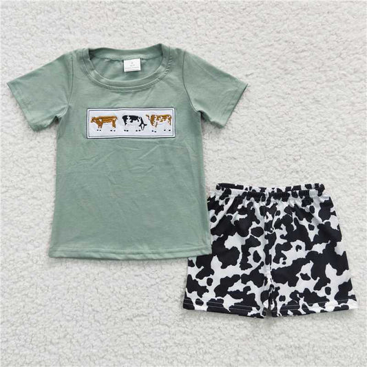 embroidered cow boys shorts outfits kids clothes