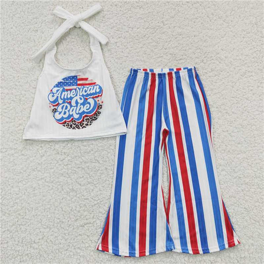 July 4th american babe girls stripe pants sets kids clothes