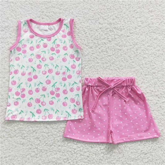 summer girls outfits cherry t-shirt & shorts kids clothes