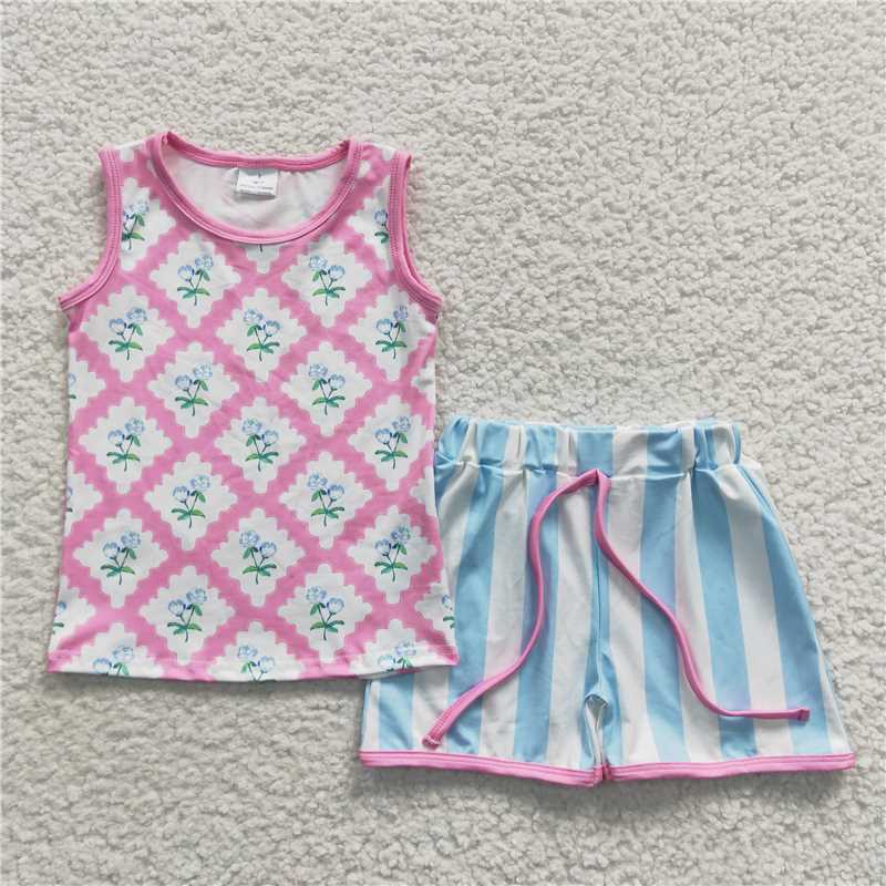 summer girls outfits floral t-shirt & shorts kids clothes