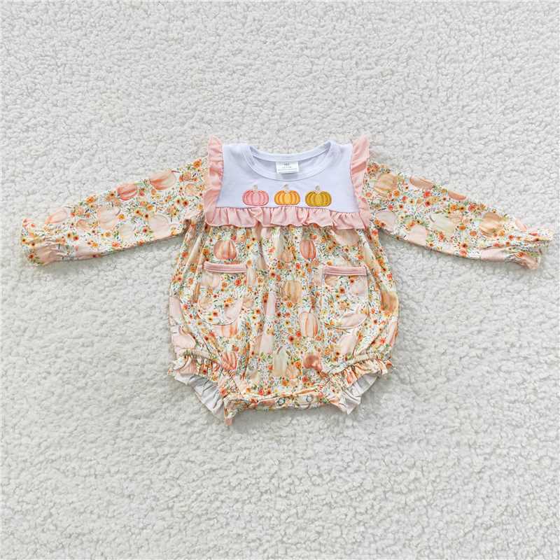 embroidery pumpkin bubbles baby rompers fall kids clothes