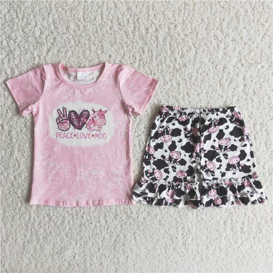 summer girls outfits peace love moo t-shirt & cow shorts kids clothes