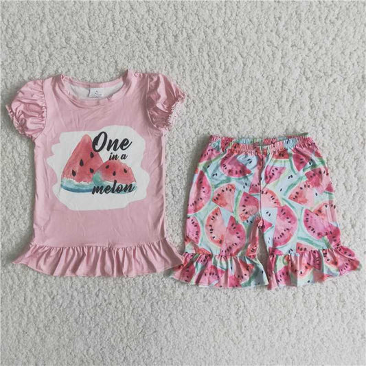 summer girls outfits one in a melon t-shirt & watermelon shorts kids clothes