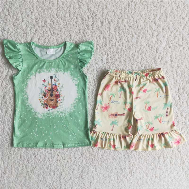 summer girls outfits Guitar t-shirt & shorts kids clothes