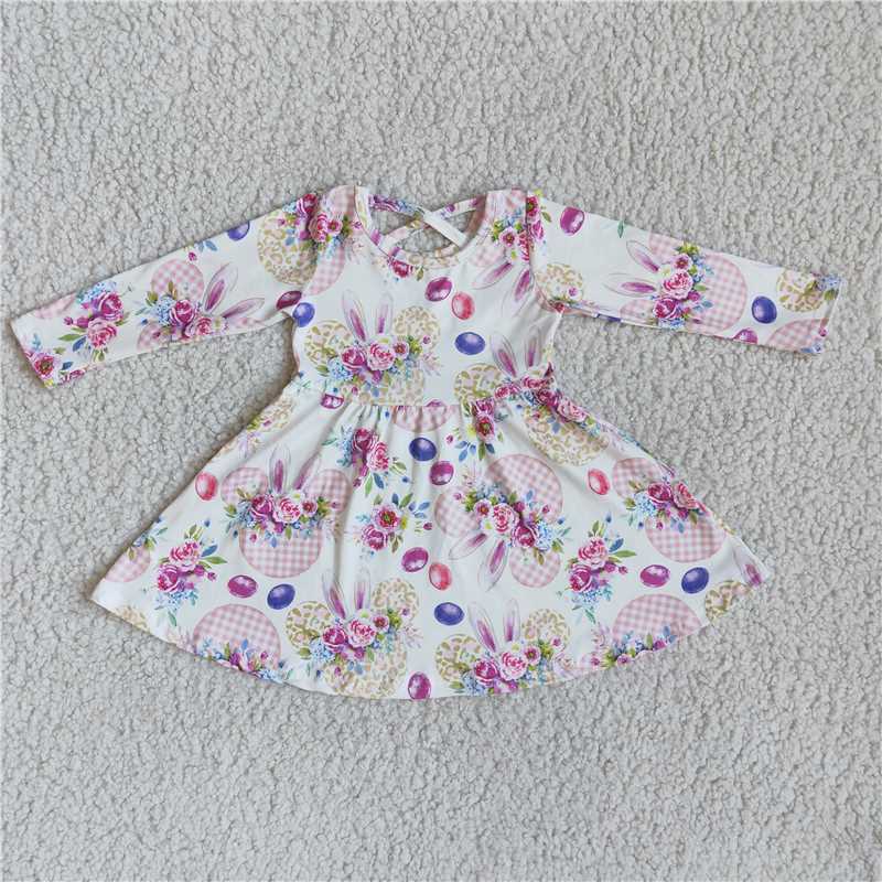 6 B11-4 Rabbit Ear Print Long-Sleeved Dress