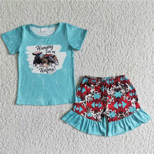 summer girls outfits hanging with my heifers t-shirt & shorts kids clothes