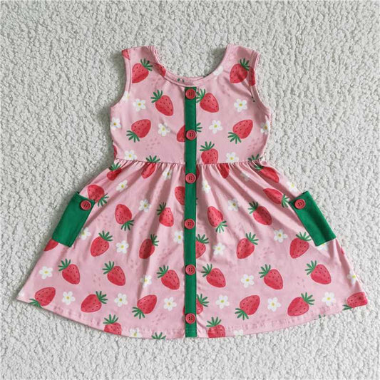 strawberry girls dress summer kids skirts with pockets