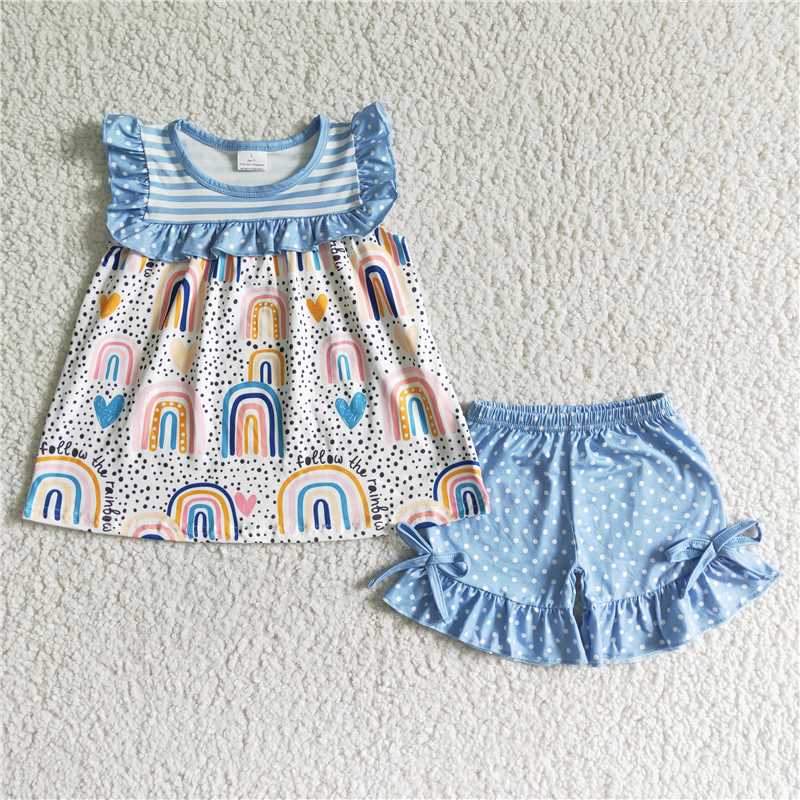 summer girls outfits rainbow top & shorts kids clothes