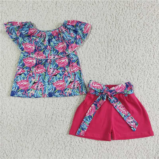 summer girls outfits flamingo t-shirt & shorts kids clothes