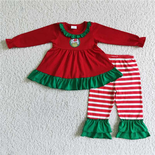 merry Christmas grinch girls outfits shirt & pants fall winter sets