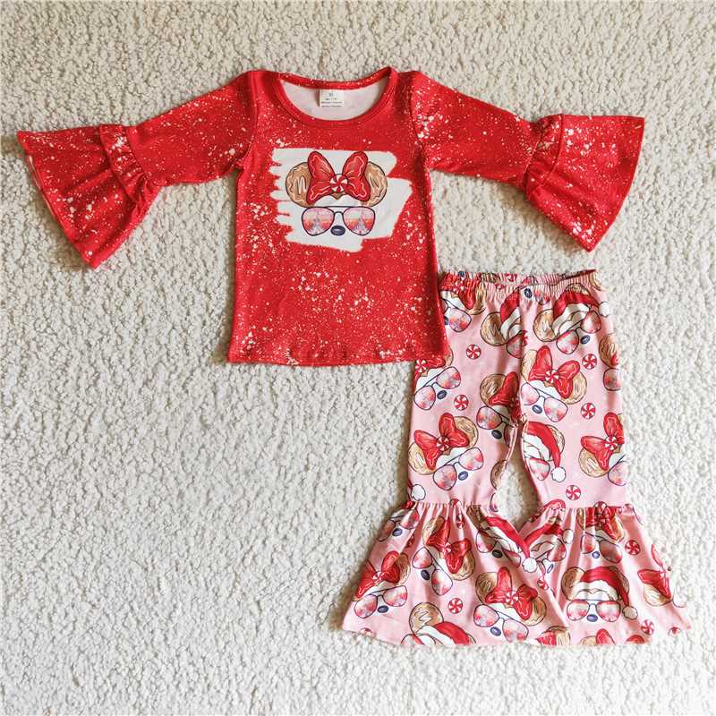 Christmas girls outfits cartoon mouse shirt & bell fall winter sets