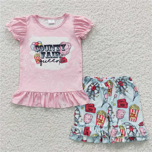 summer girls outfits county fair gueen t-shirt & shorts kids clothes