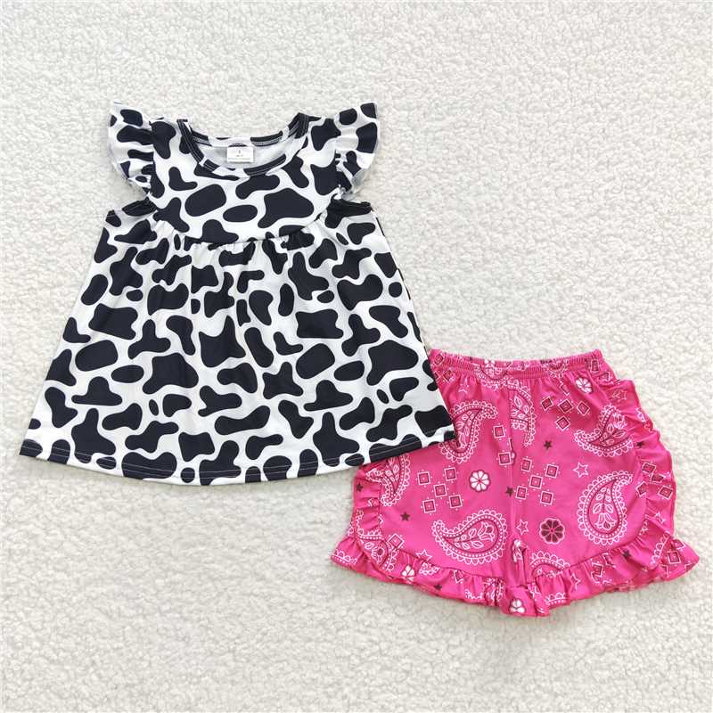 cow girls outfits tops & shorts sets summer kids clothes