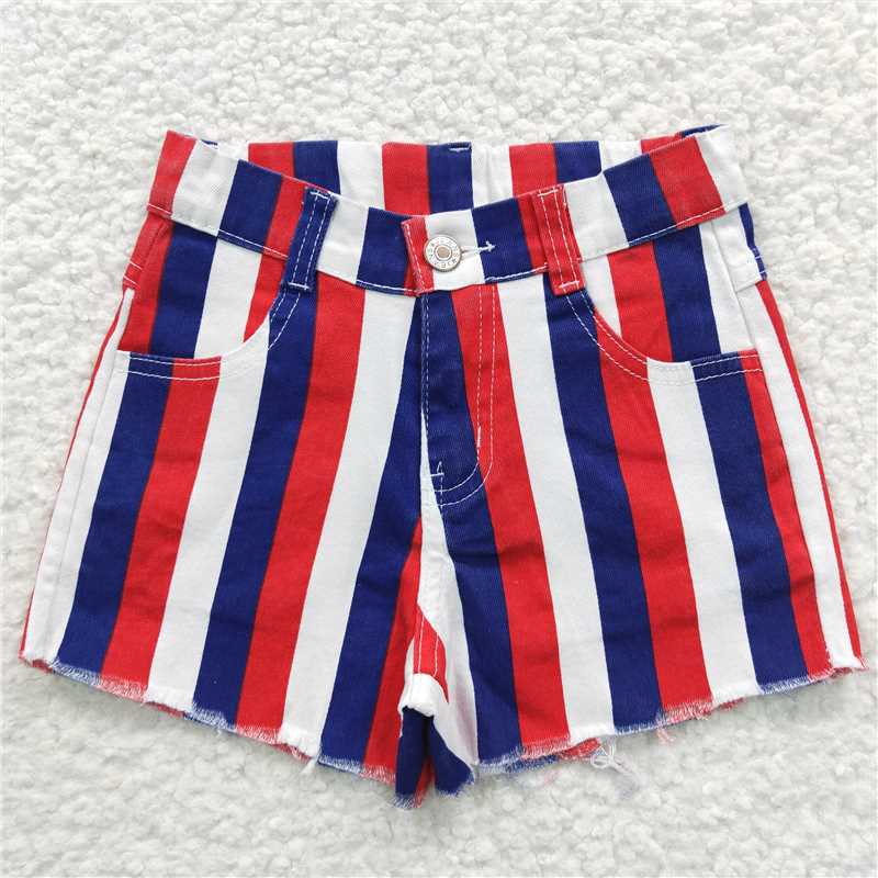 July 4th red blue white stripes jeans girls denim shorts