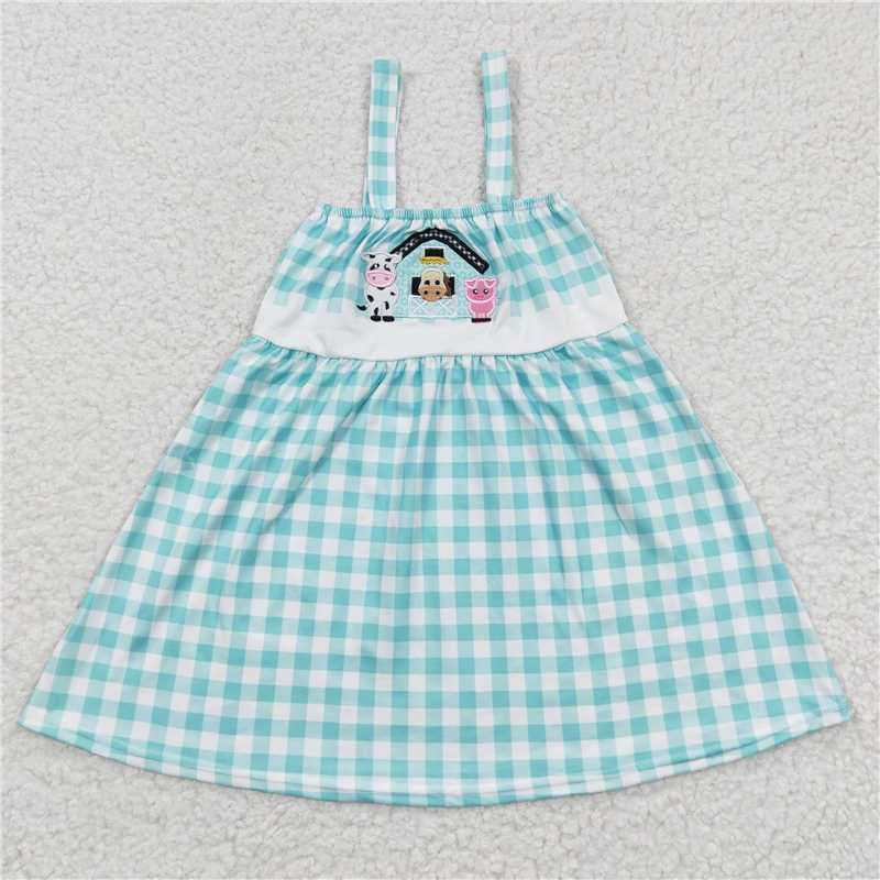 girls dress embroidery cows pigs farm kids skirts