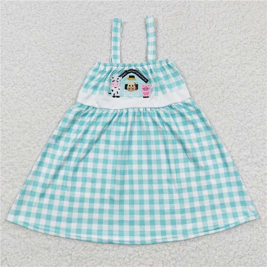 girls dress embroidery cows pigs farm kids skirts