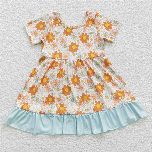 floral girls dress short sleeve flower skirt