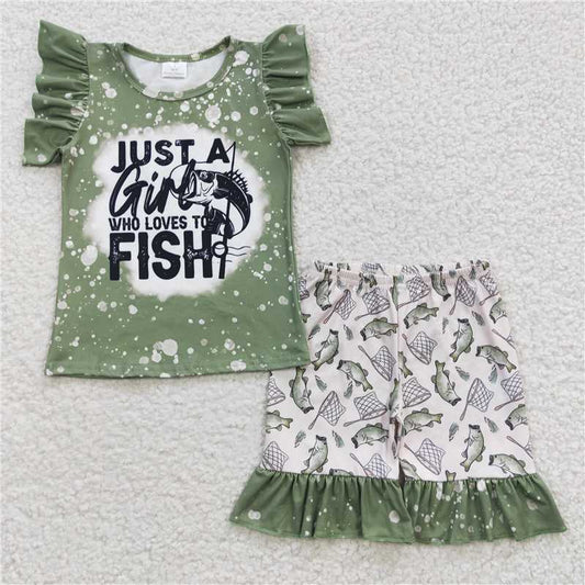 summer girls outfits fish t-shirt & shorts kids clothes