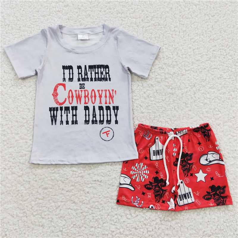 cowboyin with daddy boys shorts sets summer kids clothes