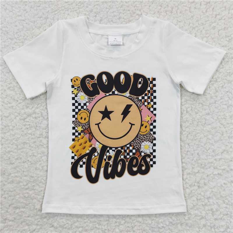 good vibes tops smiley face short sleeve t-shirt