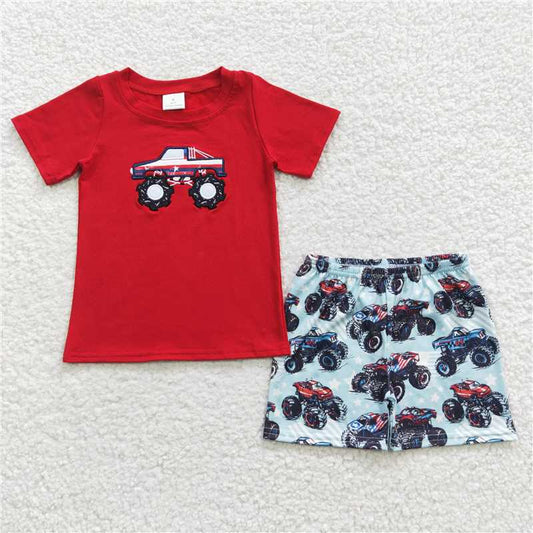 embroidered truck boys shorts outfits kids clothes