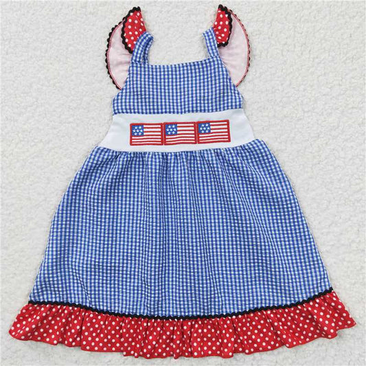 July 4th embroidery flag girls dress kids skirt children's clothes