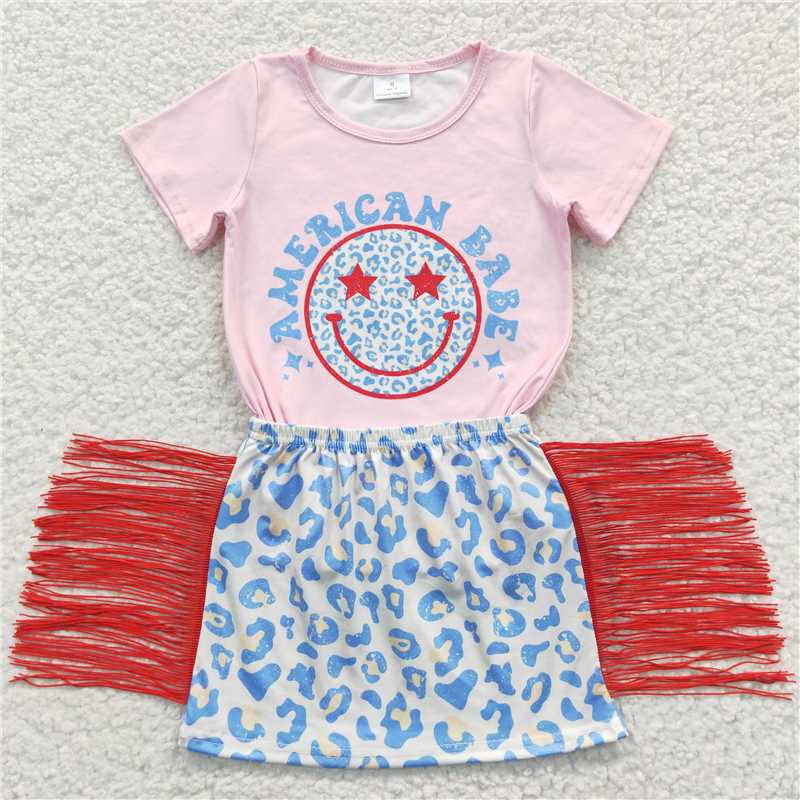 smiley face girls outfits tassel dress & t-shirt suits kids clothes