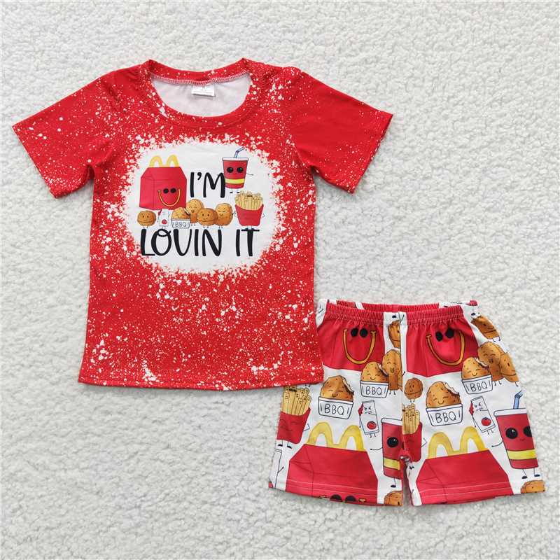 I'm love it hamburger fries boys shorts sets summer kids clothes