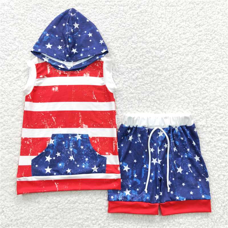 star July 4th hooded boys shorts sets kids clothes