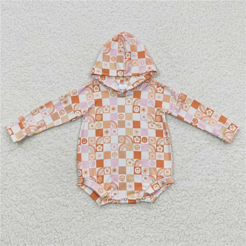 smiley face kids bubble long sleeve baby hooded romper