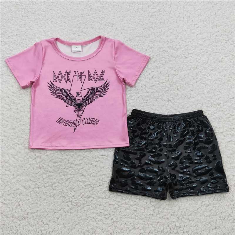 summer girls outfits world tour eagle t-shirt & black shorts kids clothes