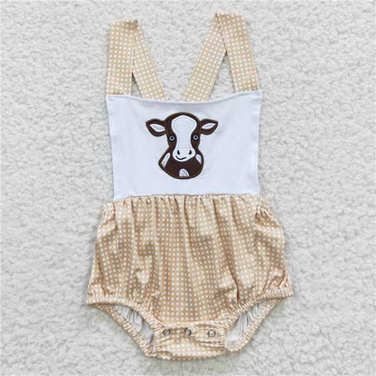 Siblings embroidery cow kids bubbles match dress and outfits baby rompers