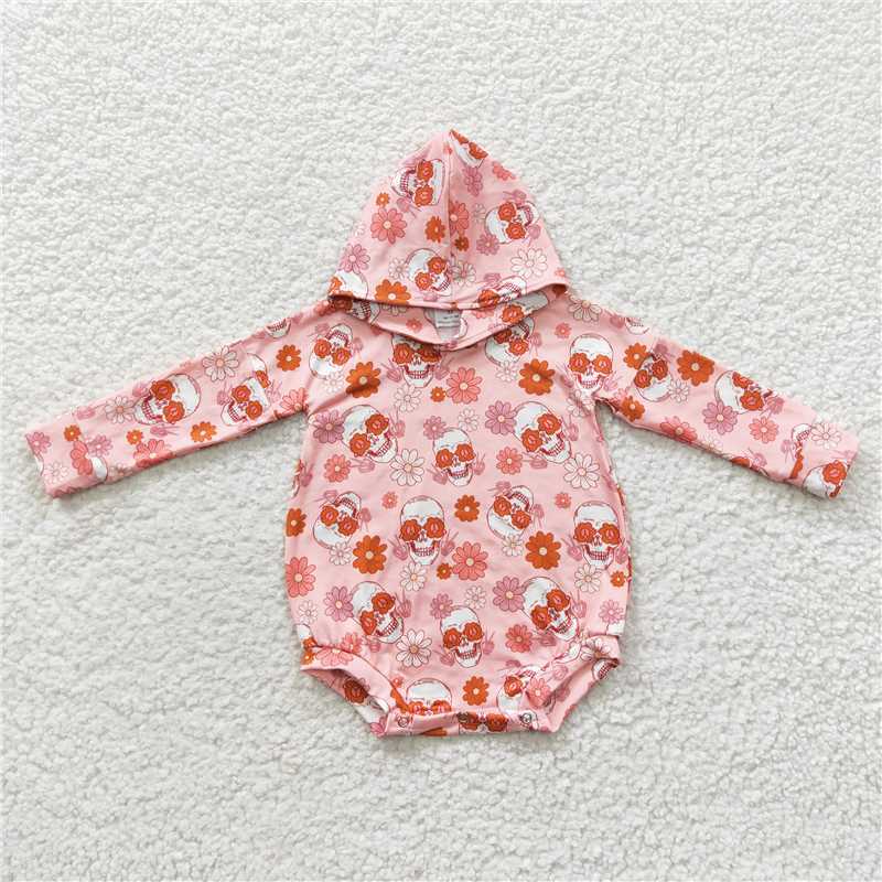 skeleton floral kids bubble Halloween baby hooded romper