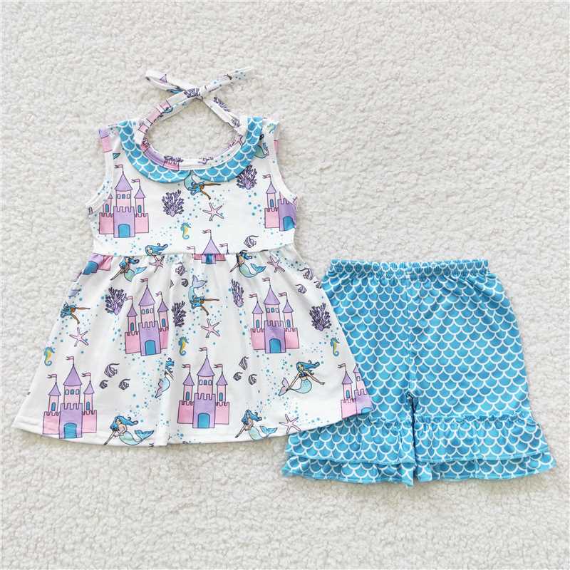 castle princess girls outfits tops & shorts sets summer kids clothes