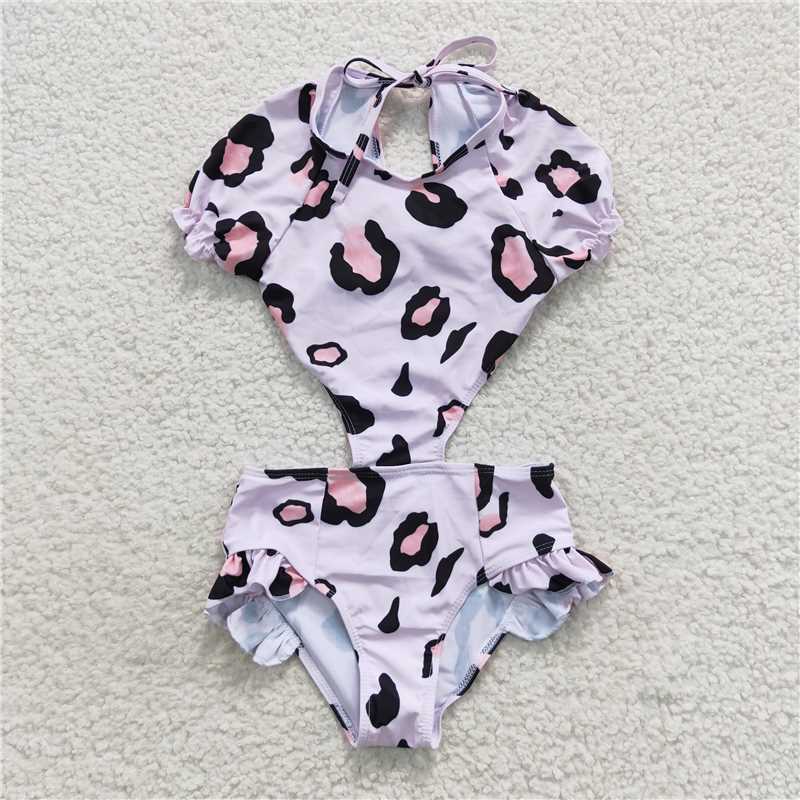 S0152 Pink and black leopard print swimsuit