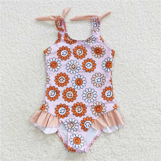 S0151 Smiley flower pink one-piece swimsuit