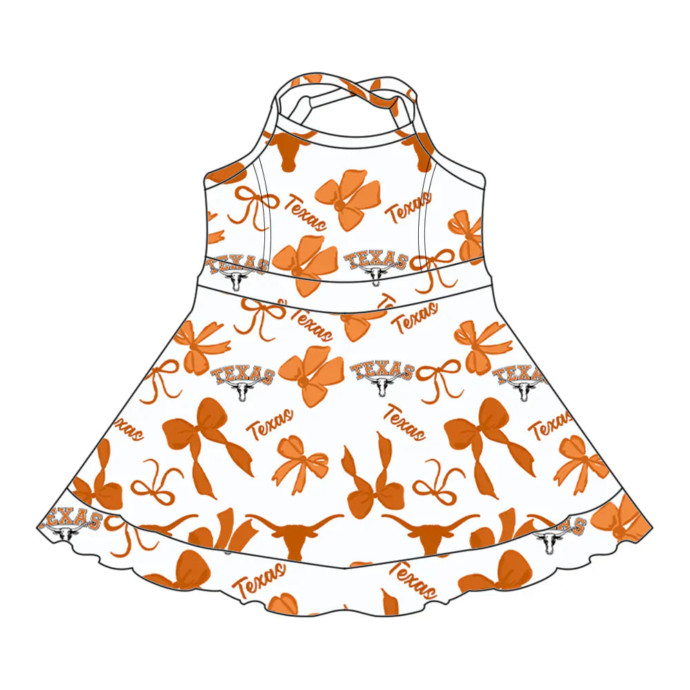 6.27Preorder (moq 5)Baby Girls Texas Team Bows Straps Dresses