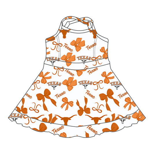 6.27Preorder (moq 5)Baby Girls Texas Team Bows Straps Dresses