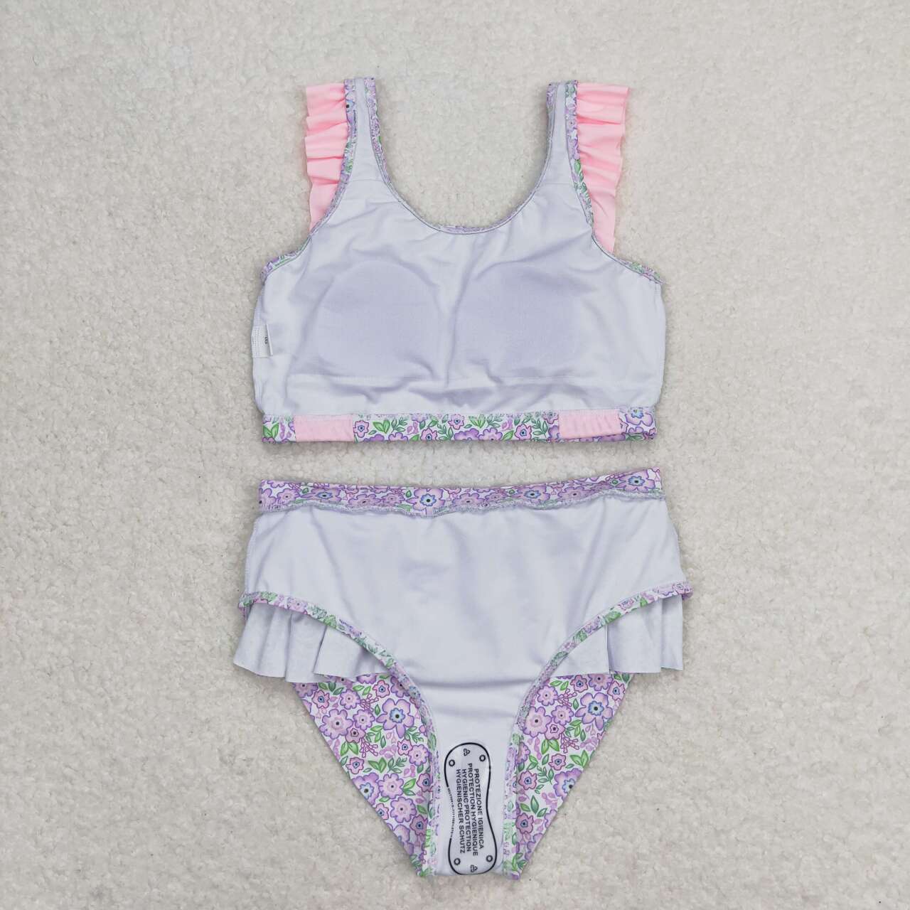 S0332 Pink and purple floral lace swimsuit set