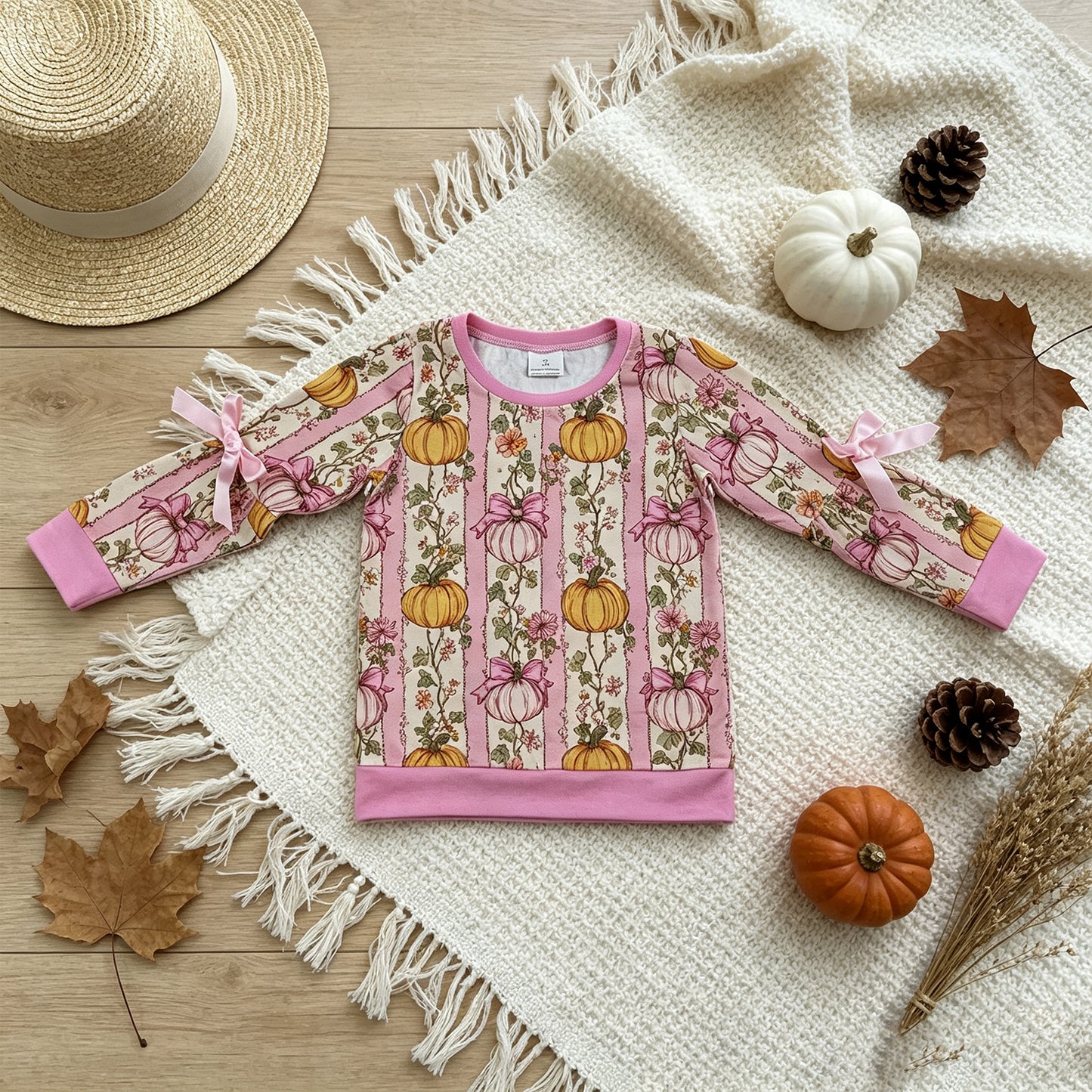 NEW RTS NO MOQ milk silk GT1659 Baby Girls Long Sleeve Colorful Flowers Pumpkins Stripe Fall T-shirts Top