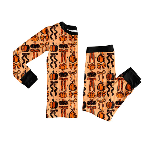 7.9Preorder (moq 5)Baby Girls Long Sleeves Bows Pumpkins Top Pockets Pant Clothes Set