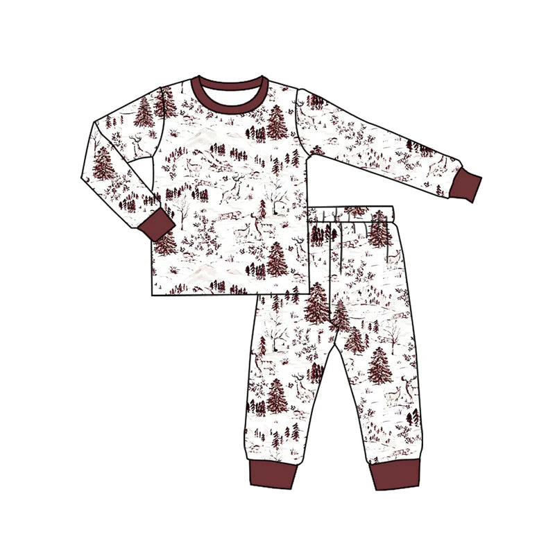 7.9Preorder (moq 5)Baby Boys Long Sleeves Western Deer Top Pant Pajamas Clothes Set