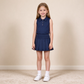 NEW RTS NO MOQ yoga fabric cotton GSD2796（GT1159+GLK0122）Baby Girls Navy Sleeveless Button Vest Top Pleated Skirt Short Yoga Casual Clothes Set