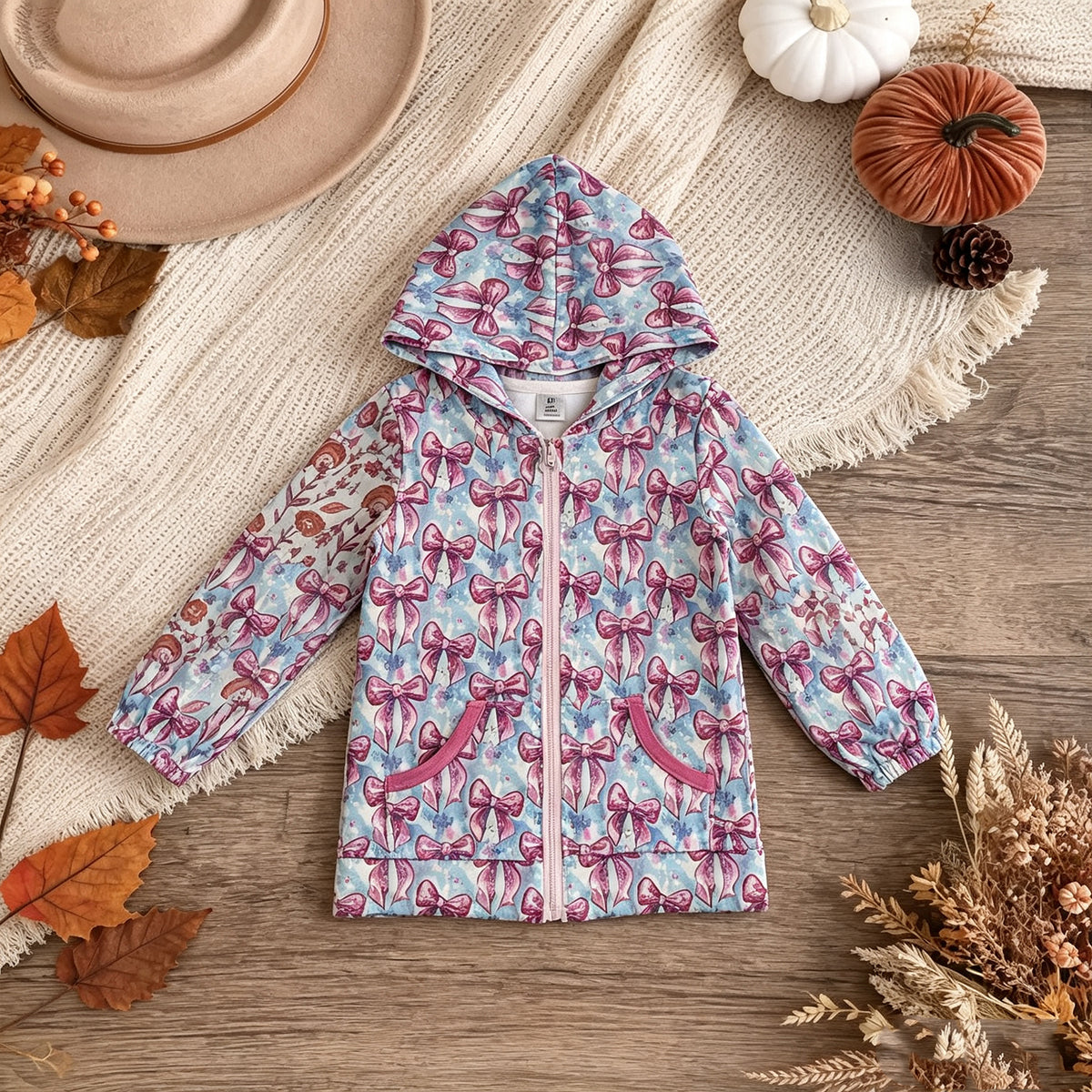 NEW RTS NO MOQ yoga GT1674 Baby Girls Colorful Tie-dye Print Bows Yoga Active Zip Pockets Hoodie Jackets Top